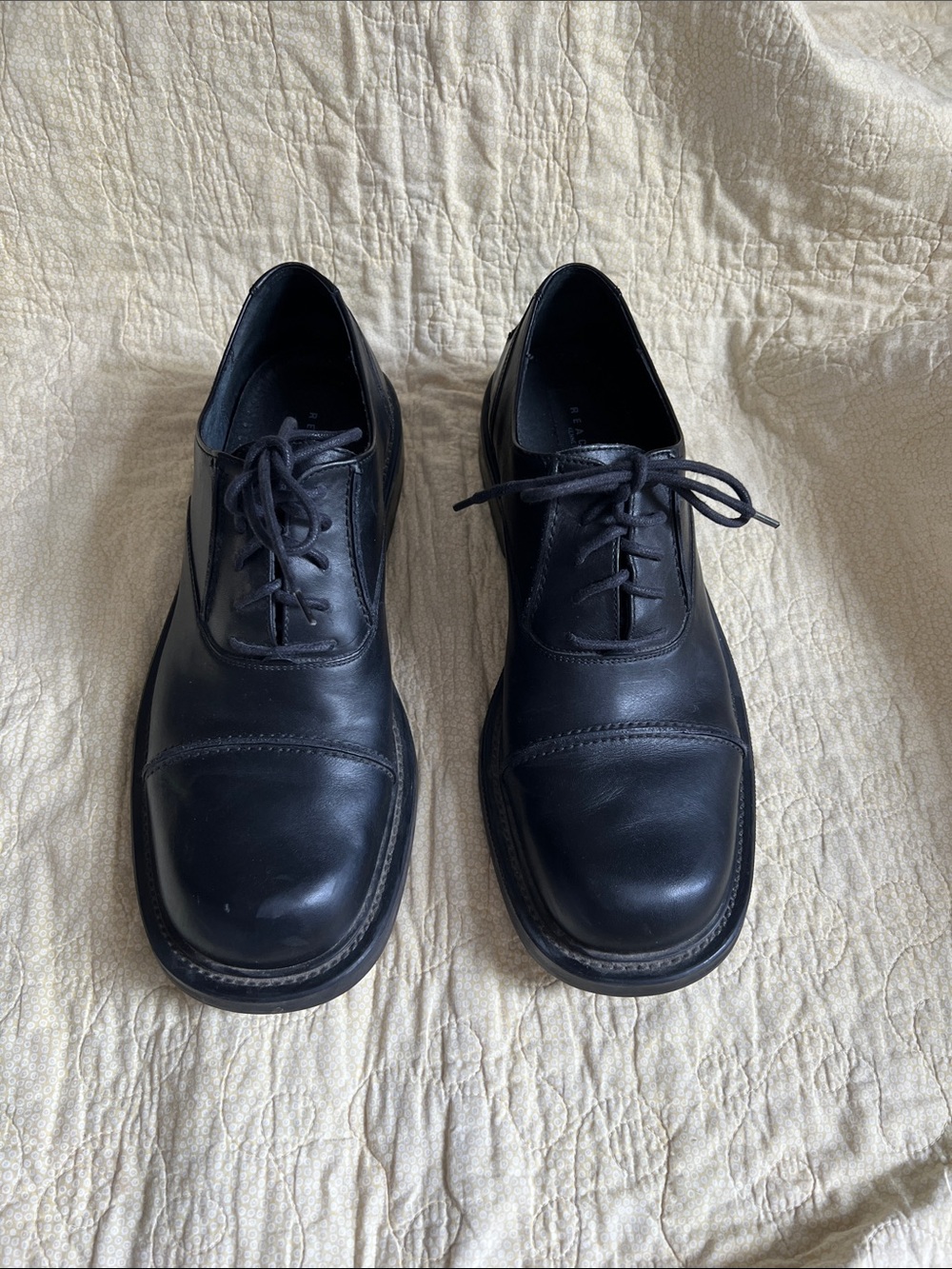 Kenneth Cole Reaction Black Leather Cap-Toe Lace-Up Dress Shoes